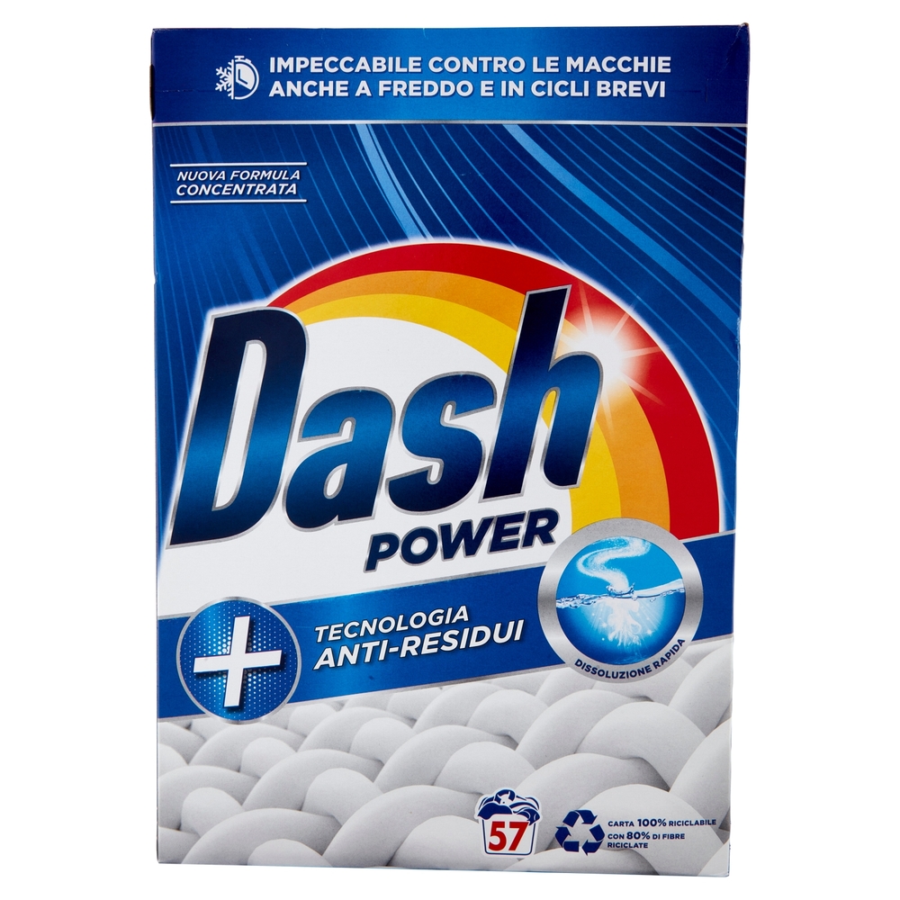 Dash Power Detersivo Lavatrice in Polvere, Tecnologia Anti-Residui, 57 Lavaggi 2850 g